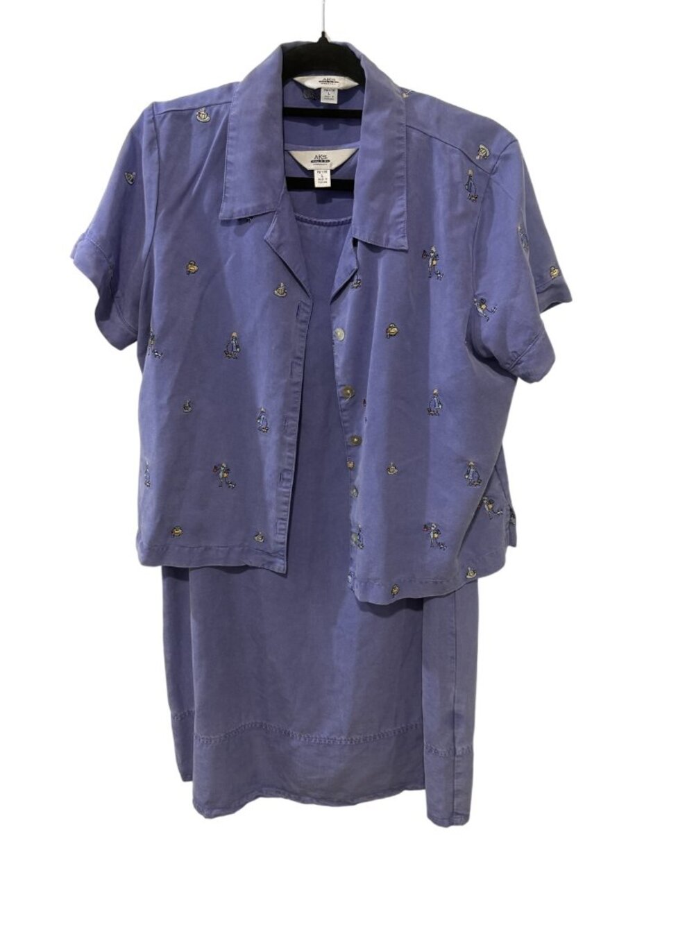 AKS Amy K Su Size Petite Large Purple Embroidered Nautical Anchor Shirt Dress